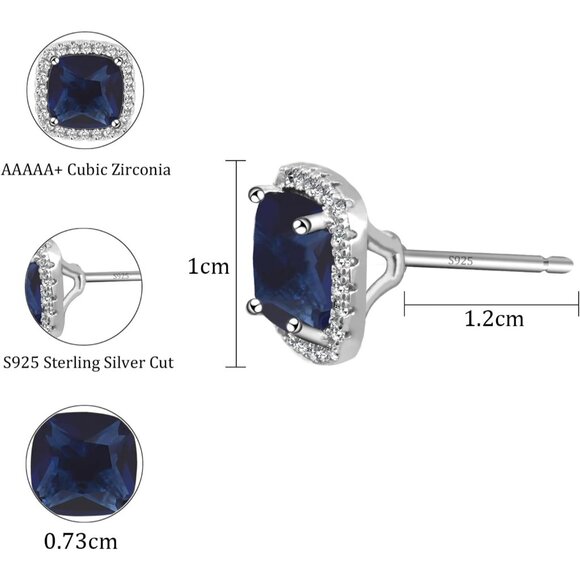 Women's Blue Crystal Sterling Sparkling Square Cubic Zirconia Stud Earring - Picture 5 of 7